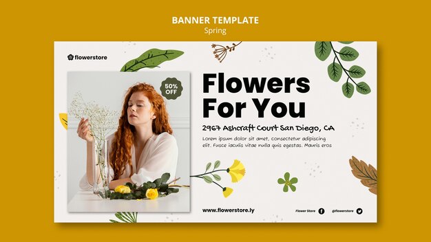 Horizontale Bannervorlage für den Frühling mit Blumen