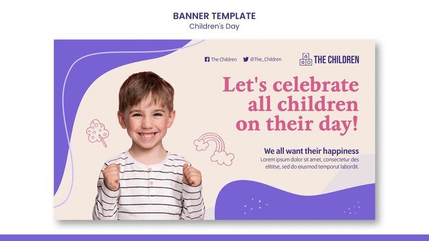 Horizontale Bannervorlage für den niedlichen Kindertag