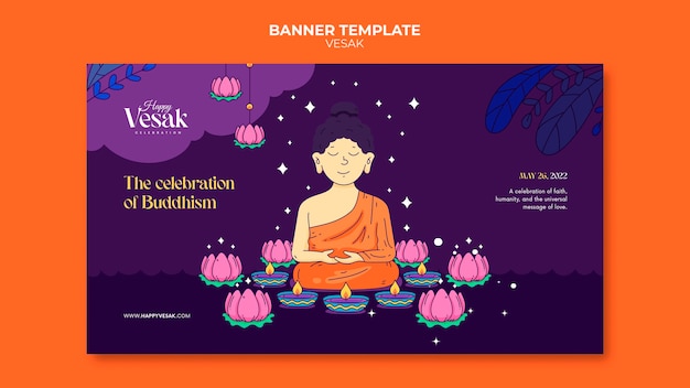 Kostenlose PSD horizontale bannervorlage für den vesak-tag