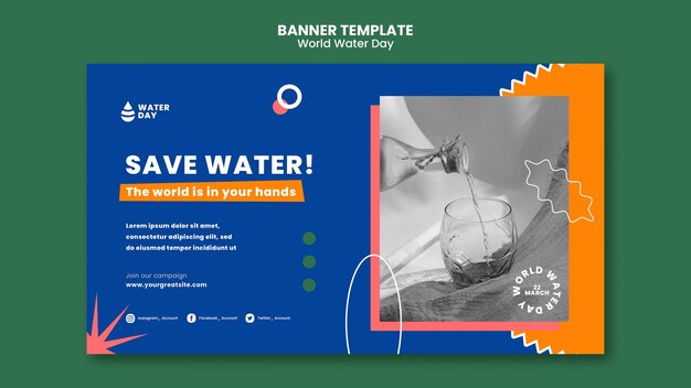 Kostenlose PSD horizontale bannervorlage für die feier des weltwassertages