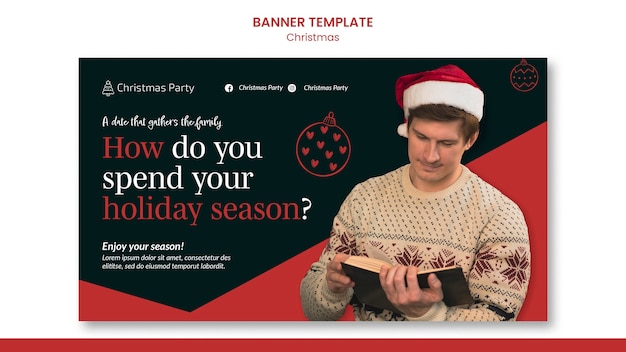 Kostenlose PSD horizontale bannervorlage für festliche weihnachten