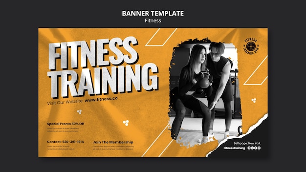 Horizontale Bannervorlage für Fitnessstudio und Fitness