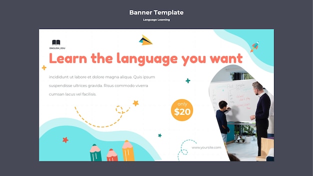 Horizontale bannervorlage für fremdsprachenunterricht