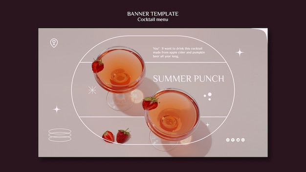 Kostenlose PSD horizontale bannervorlage für fruchtige cocktailkarte