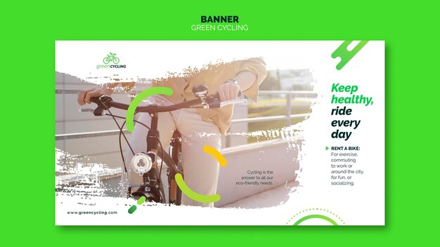 Horizontale Bannervorlage für grünes Radfahren