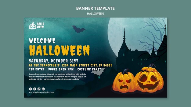 Horizontale Bannervorlage für Halloween-Party