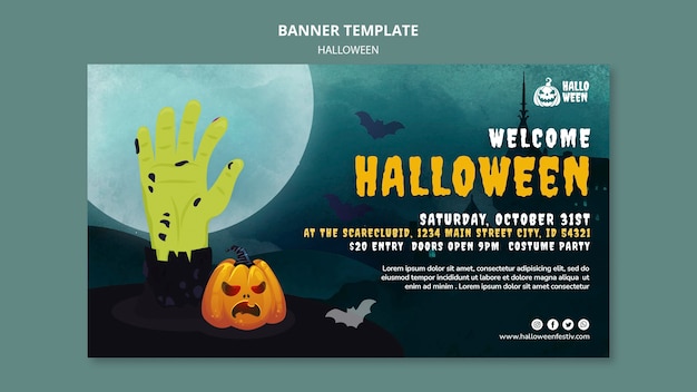 Kostenlose PSD horizontale bannervorlage für halloween-party