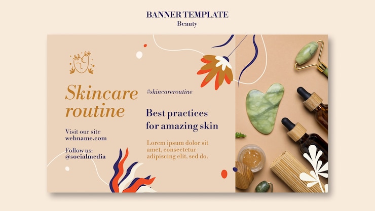 Kostenlose PSD horizontale bannervorlage für hautpflege und schönheit mit blumen und blättern