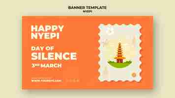 Kostenlose PSD horizontale bannervorlage für nyepi-feier mit tempel