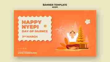 Kostenlose PSD horizontale bannervorlage für nyepi-feier mit tempel