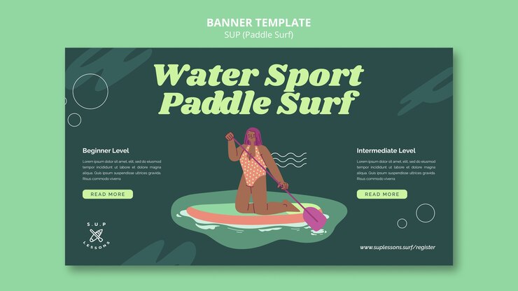 Kostenlose PSD horizontale bannervorlage für paddleboarding-kurse
