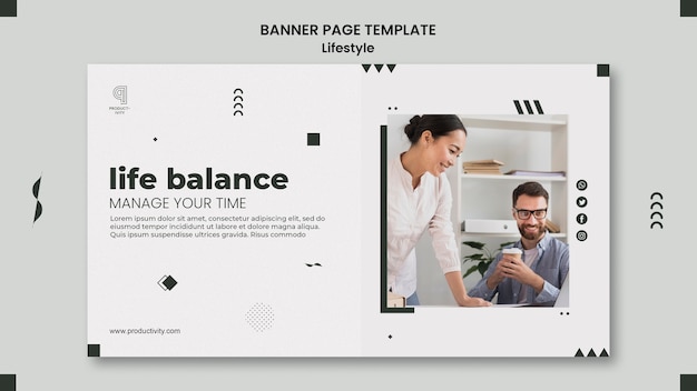 Horizontale Bannervorlage für Produktivität und Lebensbalance