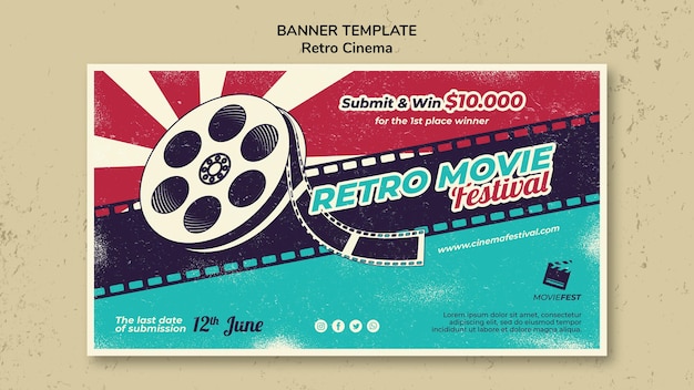 Kostenlose PSD horizontale bannervorlage für retro-kino