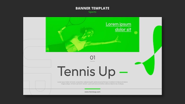 Kostenlose PSD horizontale bannervorlage für tennisspiele mit neongrünem stil