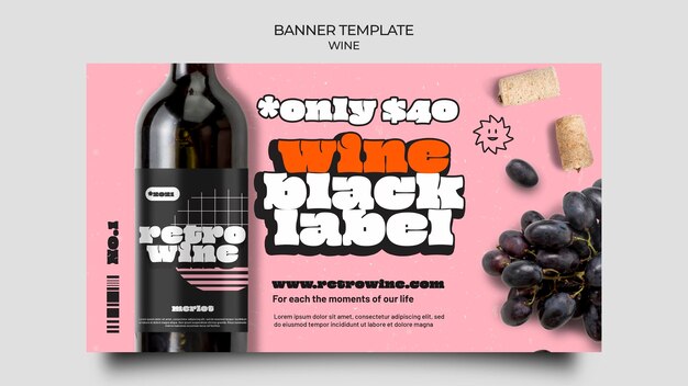 Horizontale Bannervorlage für Wein im Retro-Stil