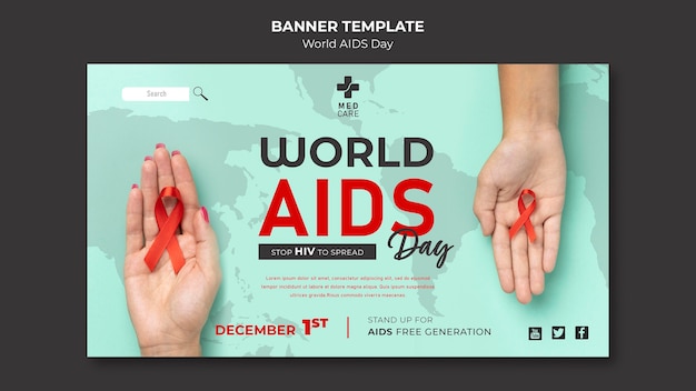 Horizontale bannervorlage zum welt-aids-tag