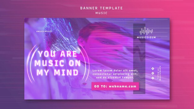 Horizontale Neon-Banner-Vorlage für Musik mit Künstler