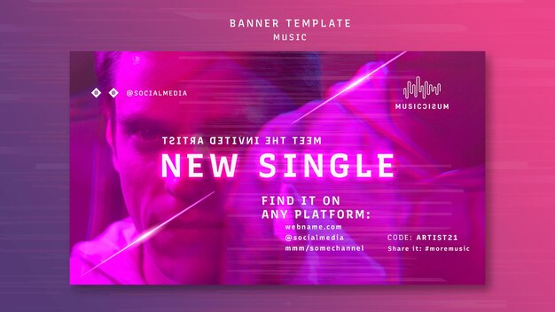 Horizontale Neon-Banner-Vorlage für Musik mit Künstler