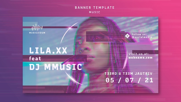 Horizontale Neon-Banner-Vorlage für Musik mit Künstler