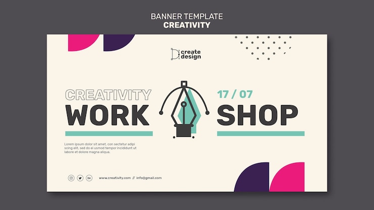 Kostenlose PSD horizontales banner des kreativitätsworkshops