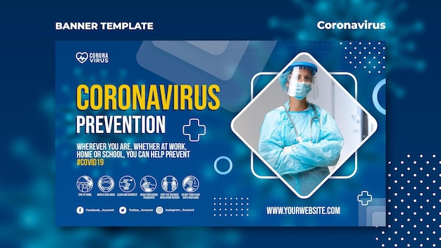 Kostenlose PSD horizontales banner für das coronavirus-bewusstsein