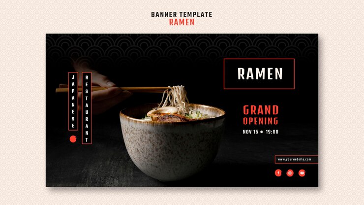 Kostenlose PSD horizontales banner für japanisches ramen-restaurant