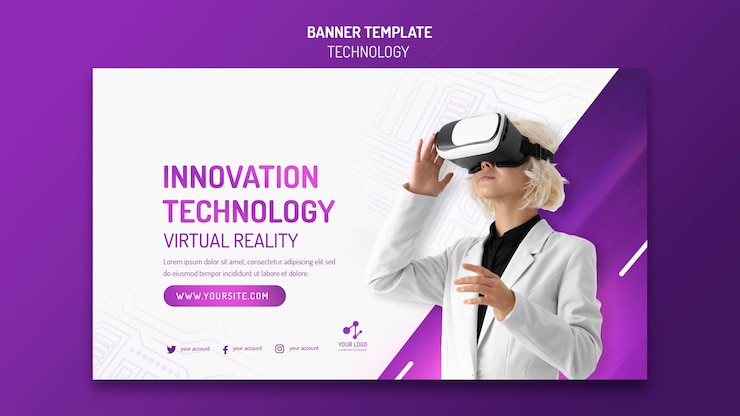 Kostenlose PSD horizontales banner für moderne technologie mit virtual-reality-headset