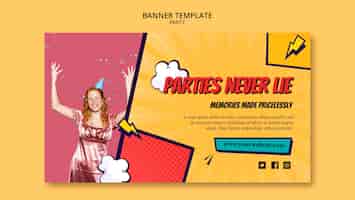 Kostenlose PSD horizontales banner für partys im comic-stil