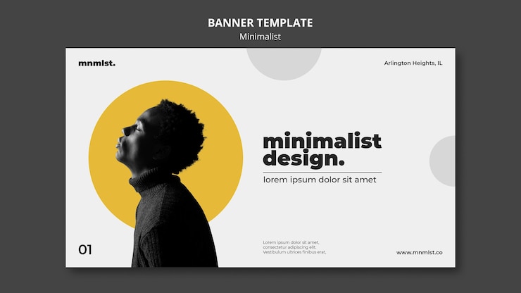 Kostenlose PSD horizontales banner im minimalstil für kunstgalerie mit mann