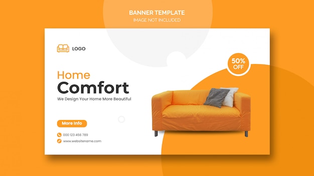 Horizontales Banner oder Facebook-Cover mit minimalem Design und Wohnmöbelrabatt