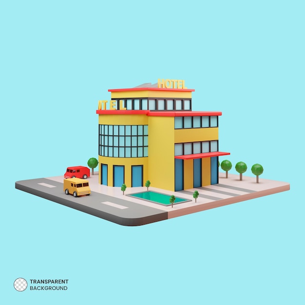 Hotelgebäude 3d-symbol isoliert 3d-render-illustration