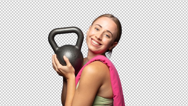hübsche Fitness-Frau, die einen Hantel hebt