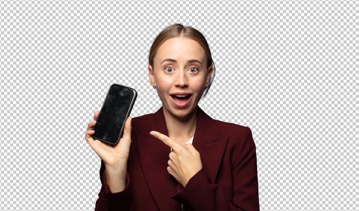 Kostenlose PSD hübsche geschäftsfrau mit einem smartphone