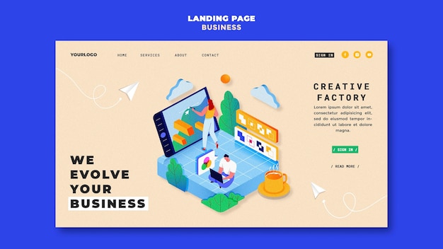 Kostenlose PSD illustrierte business landing page vorlage