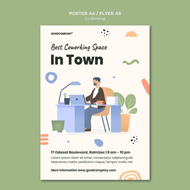 Illustrierte Coworking-Druckvorlage