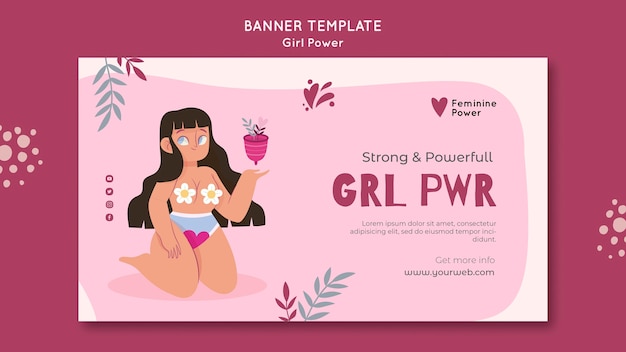 Kostenlose PSD illustrierte girl power banner vorlage