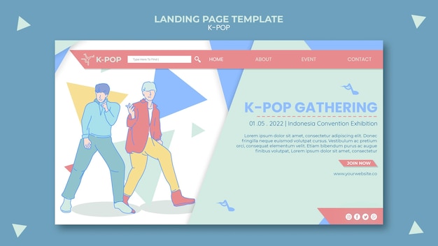 Kostenlose PSD illustrierte k-pop-landingpage