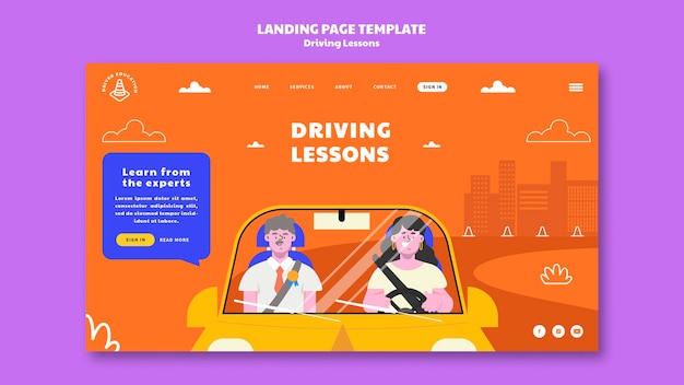 Illustrierte landingpage-vorlage für die fahrschule