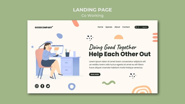Illustrierte Vorlage für die Coworking-Landingpage