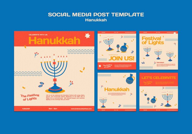Illustriertes Chanukka-Paket mit Social-Media-Beiträgen