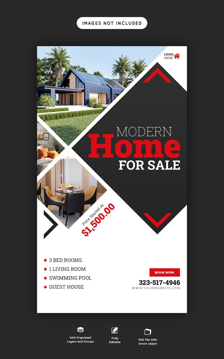 Kostenlose PSD immobilien-haus-immobilien-instagram- und facebook-story-vorlage