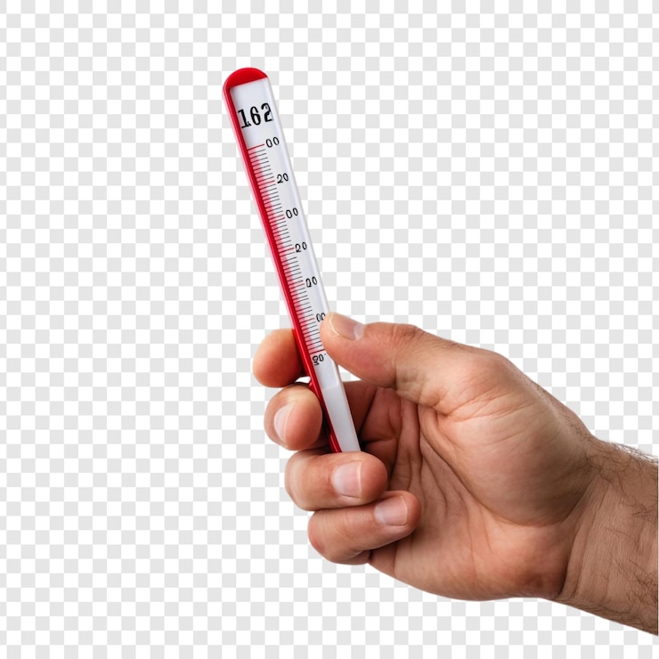 Kostenlose PSD in der hand ein rotes thermometer, um die temperatur zu messen