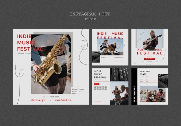 Kostenlose PSD indie-musik-instagram-posts im flachen design