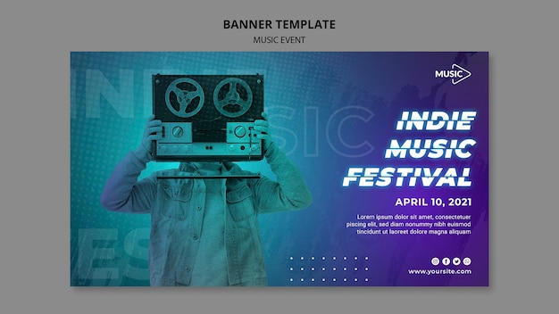 Kostenlose PSD indie musikfestival banner vorlage