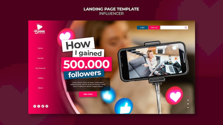 Kostenlose PSD influencer landing page vorlage mit foto