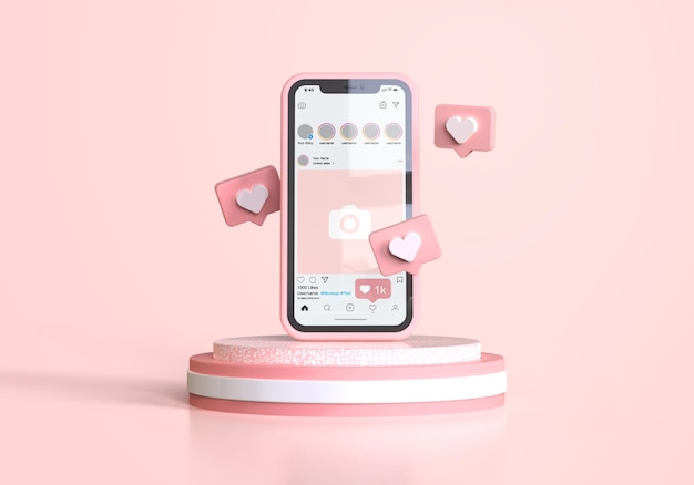 Instagram auf rosa handy-modell