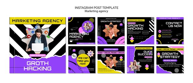 Kostenlose PSD instagram-beiträge einer marketingagentur für flaches design