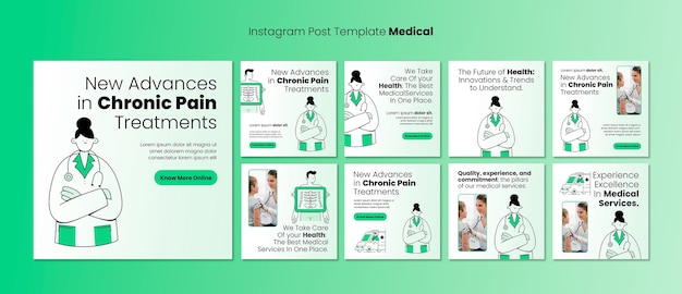 Kostenlose PSD instagram-beiträge für die medizinische versorgung im flachen design