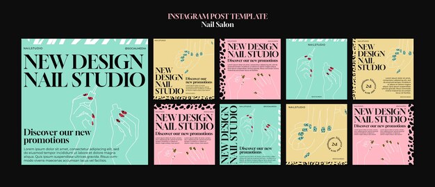 Instagram-Beiträge für Nagelstudios im flachen Design