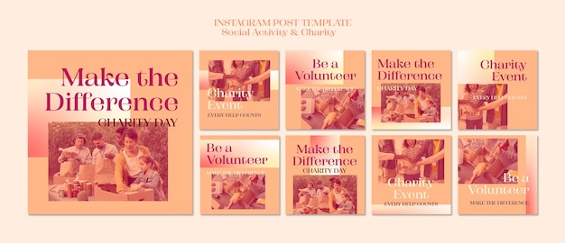 Instagram-beiträge mit farbverlauf für soziale aktivitäten